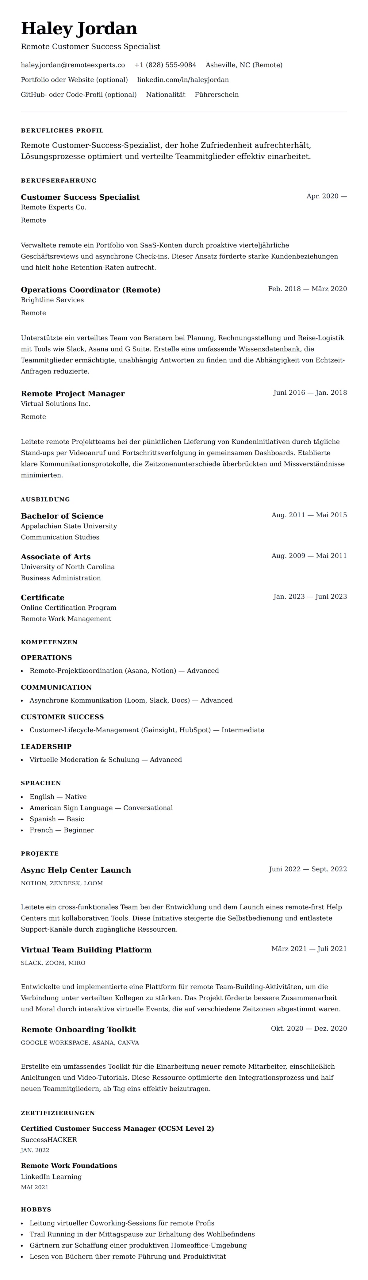 Lebenslaufvorschau für Lebenslaufbeispiel für Homeoffice-Experten