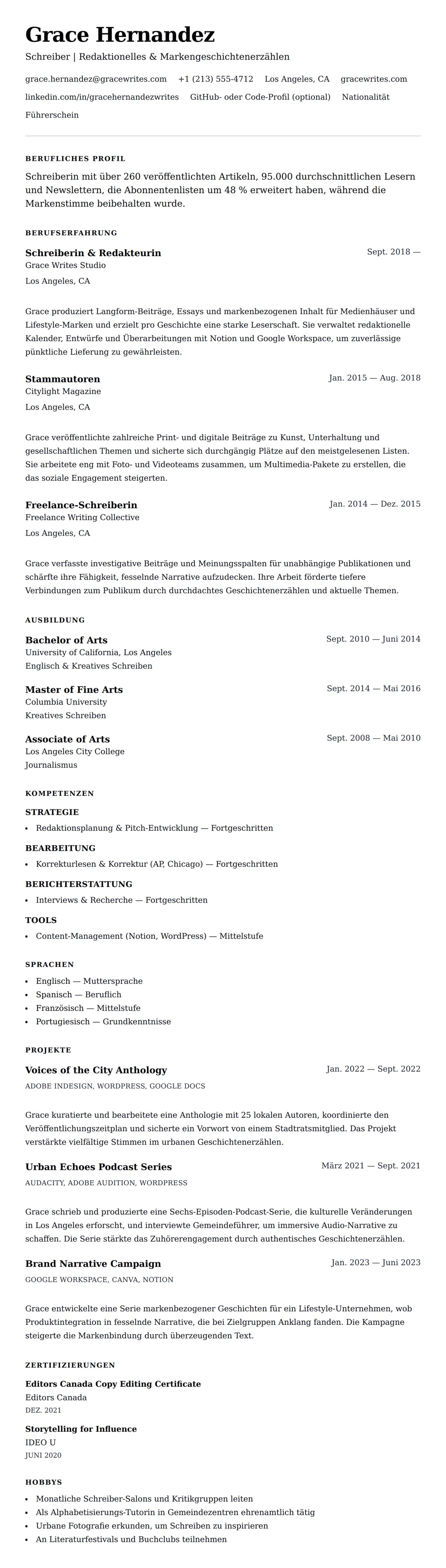 Lebenslaufvorschau für Schreiber-Lebenslauf-Beispiel