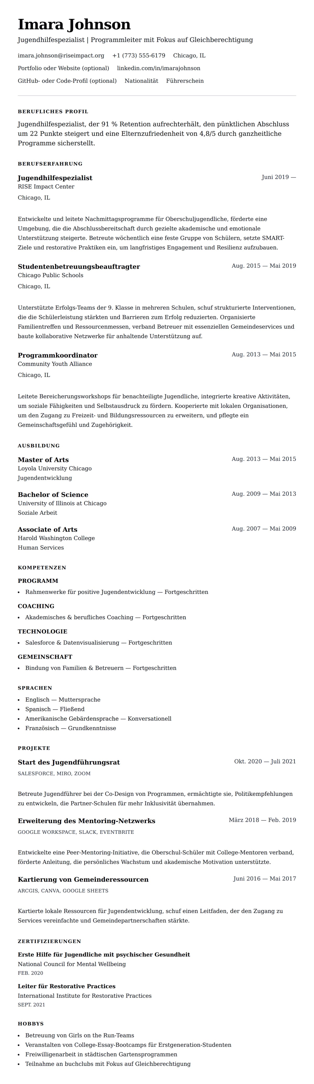 Lebenslaufvorschau für Lebenslaufbeispiel für Jugendhilfespezialist