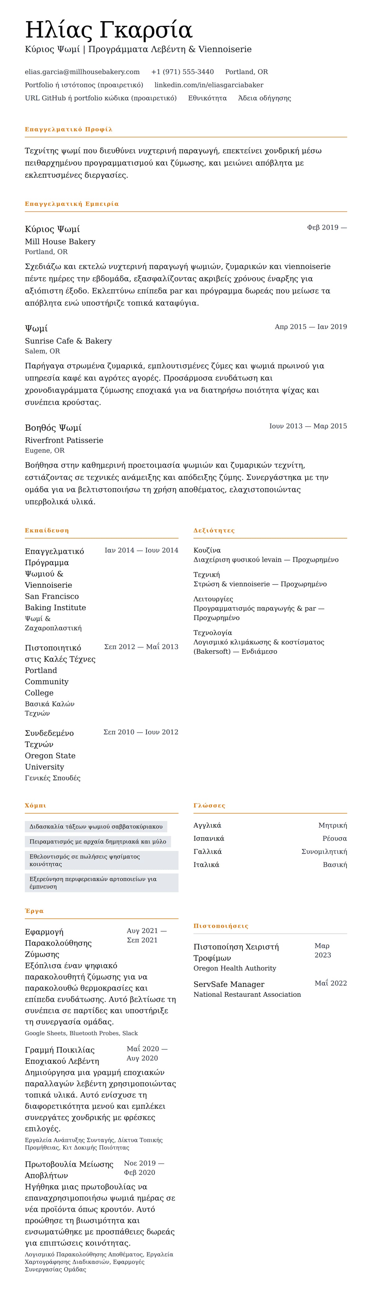 Προεπισκόπηση βιογραφικού για Παράδειγμα Βιογραφικού Ψωμί