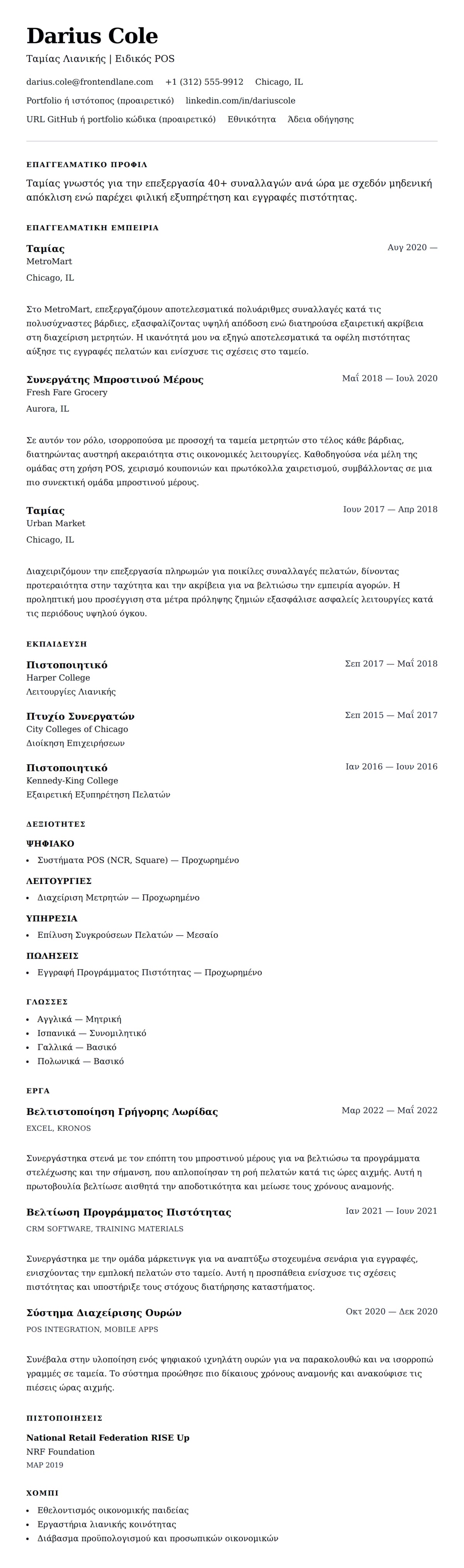 Προεπισκόπηση βιογραφικού για Παράδειγμα Βιογραφικού Ταμία