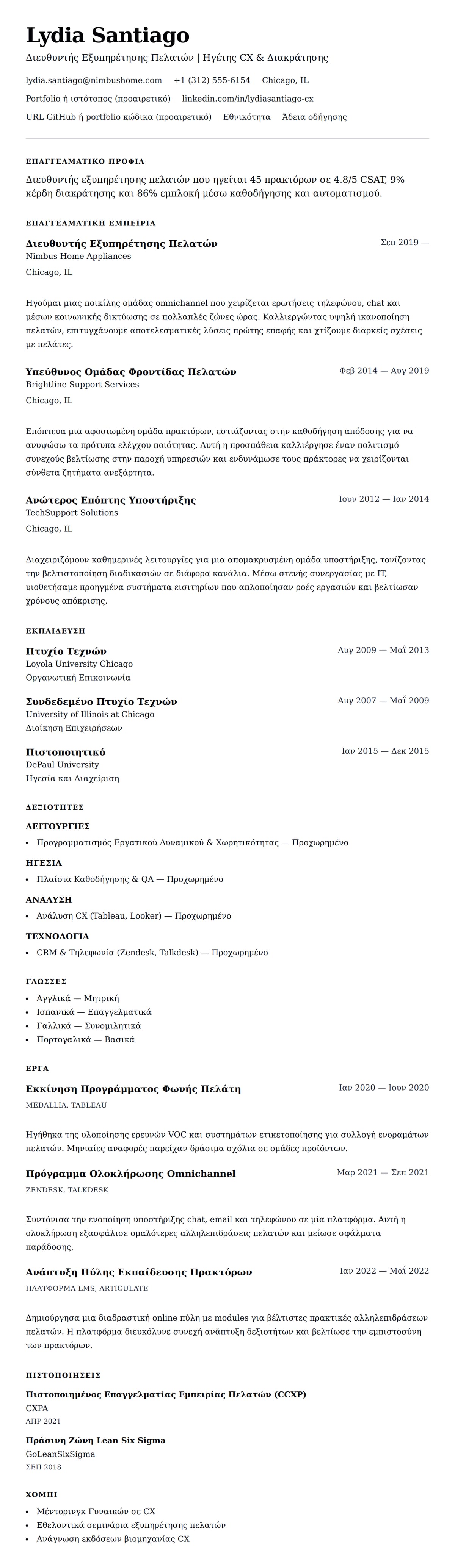 Προεπισκόπηση βιογραφικού για Παράδειγμα Βιογραφικού Διευθυντή Εξυπηρέτησης Πελατών