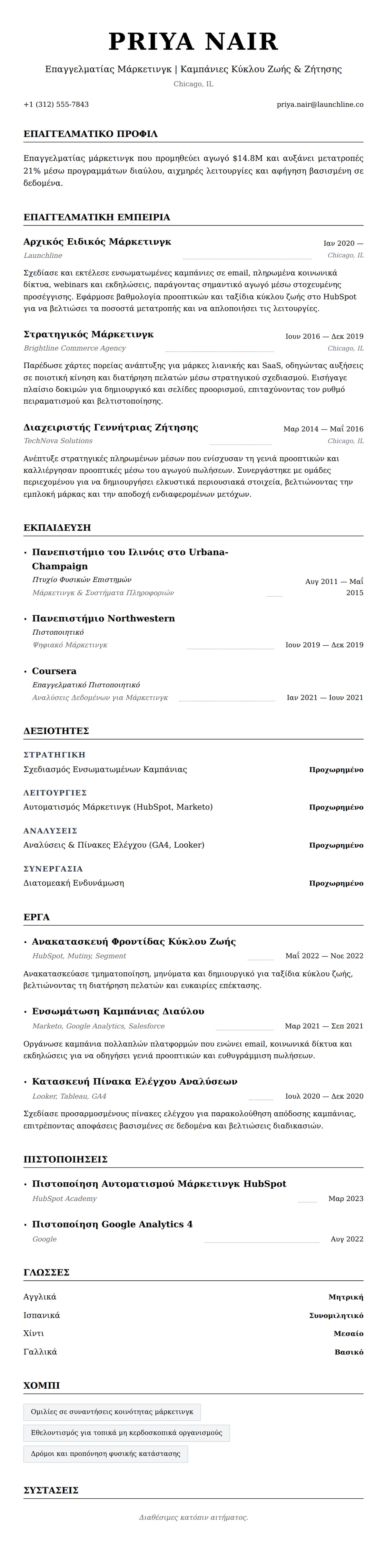 Προεπισκόπηση βιογραφικού για Παράδειγμα Βιογραφικού Επαγγελματία Μάρκετινγκ