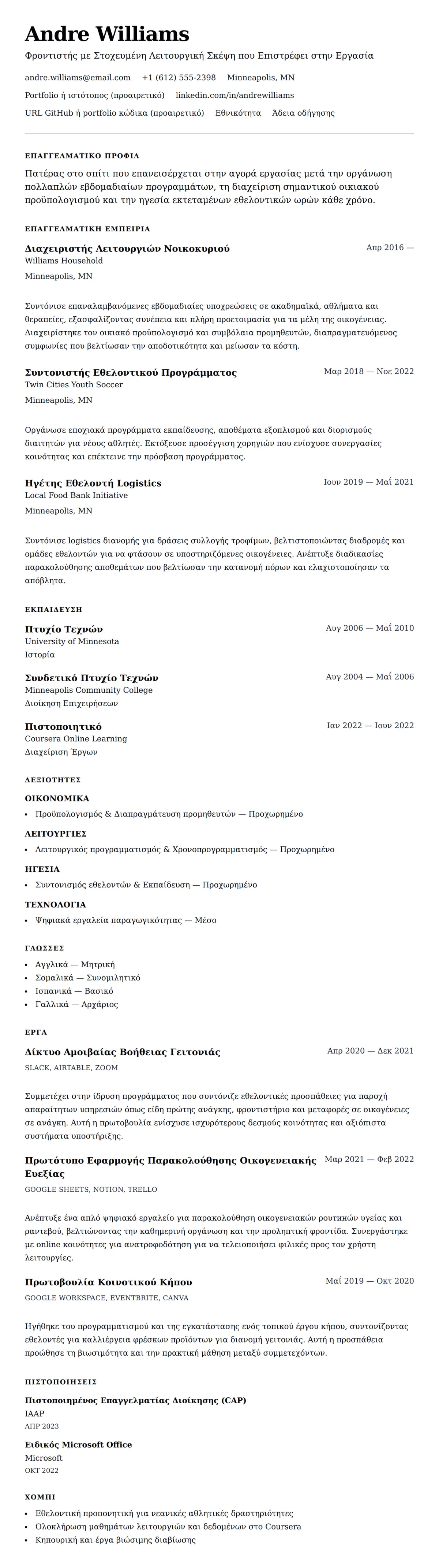Προεπισκόπηση βιογραφικού για Παράδειγμα Βιογραφικού Πατέρα στο Σπίτι