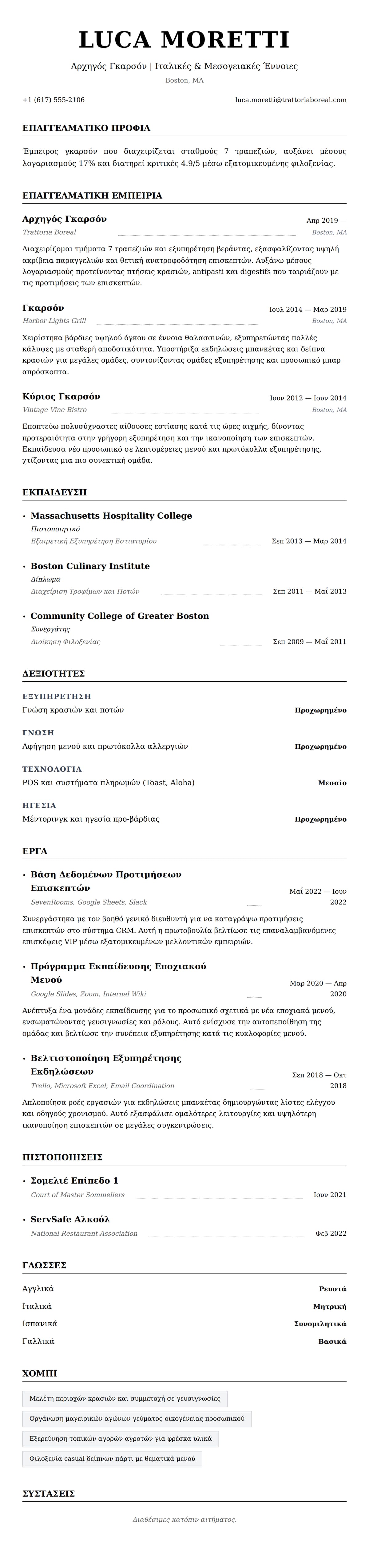 Προεπισκόπηση βιογραφικού για Παράδειγμα Βιογραφικού Γκαρσόν