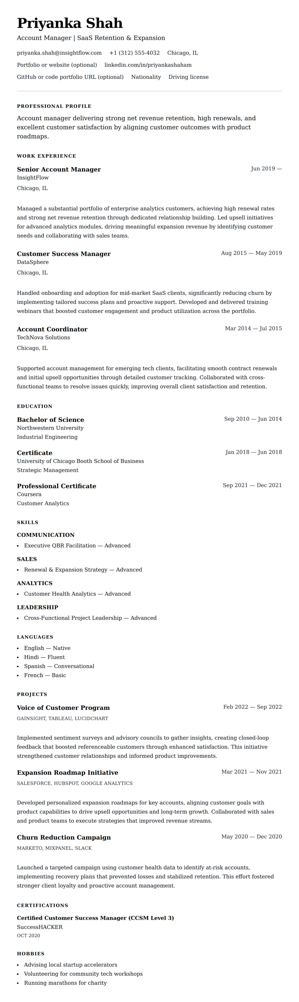Resume preview for Account Manager Resume Example