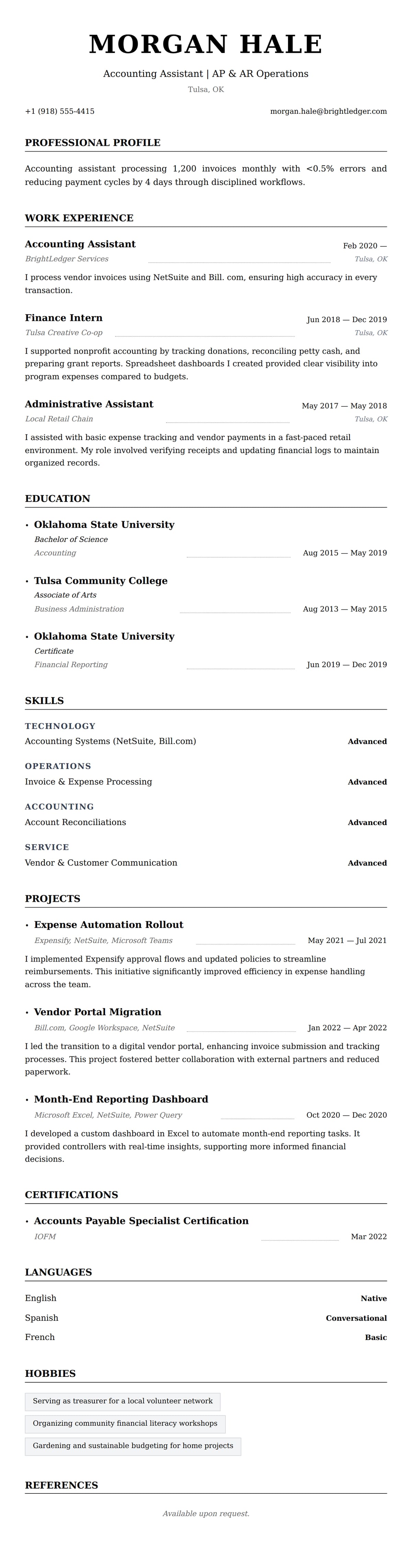 Accounting Assistant Resume Example