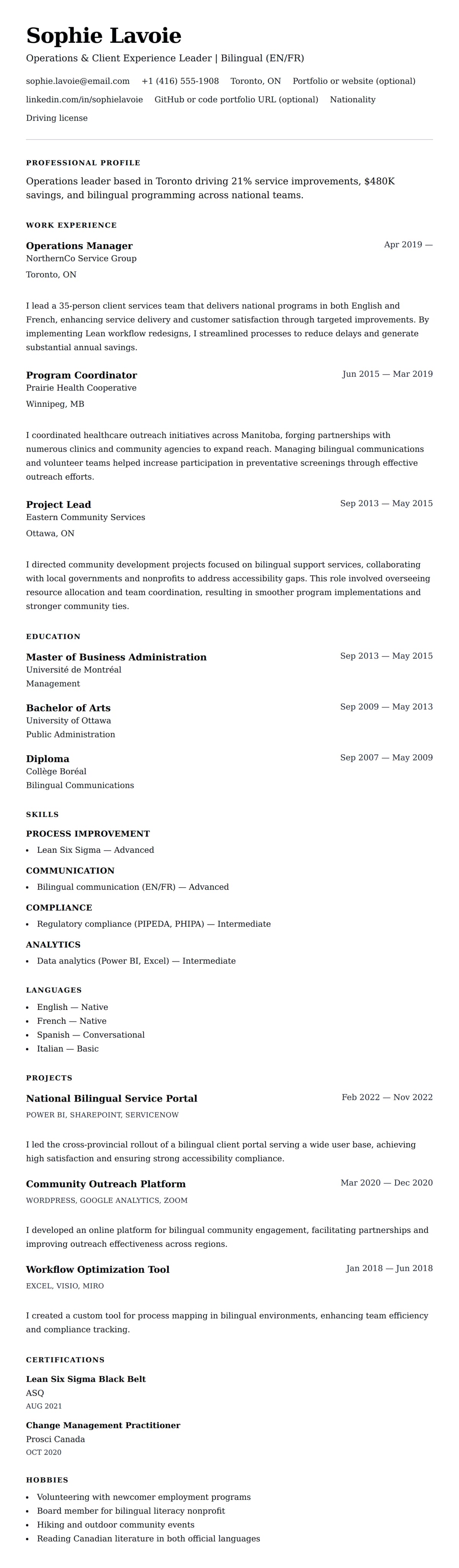 Resume preview for Canadian Resume Format Resume Example