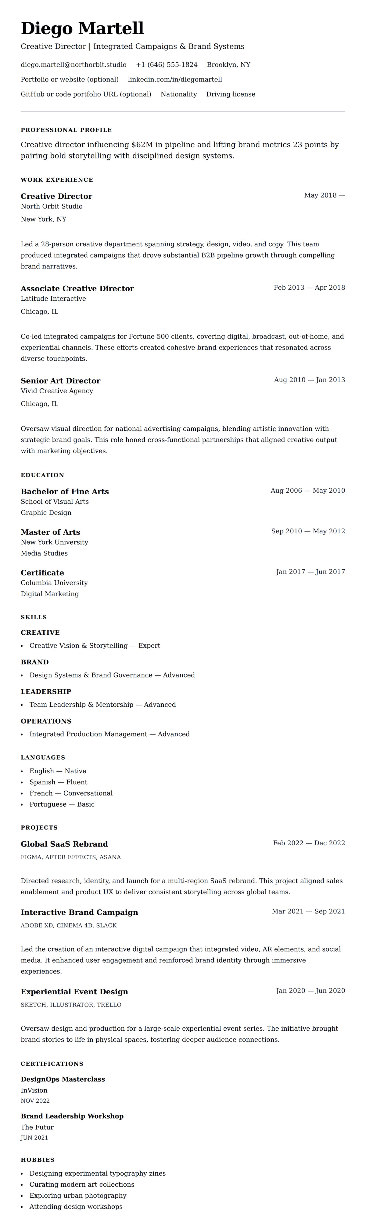 Resume preview for Creative Director Resume Example