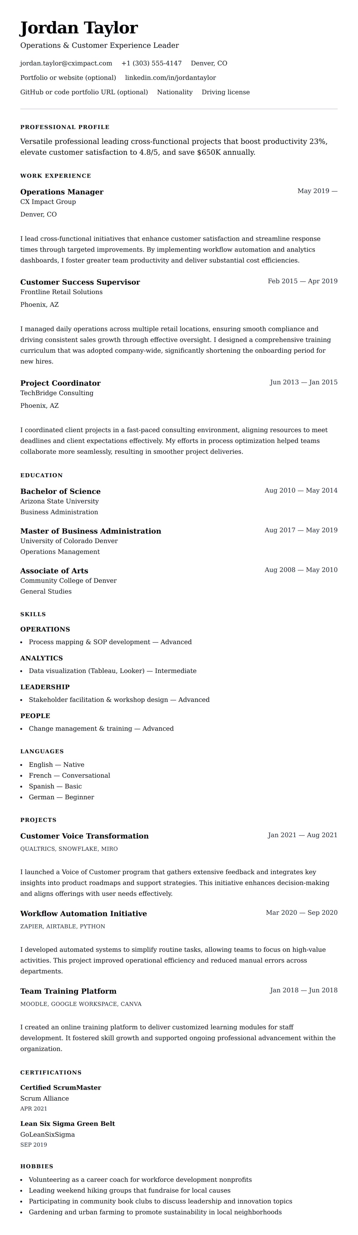 Resume preview for General Resume Resume Example