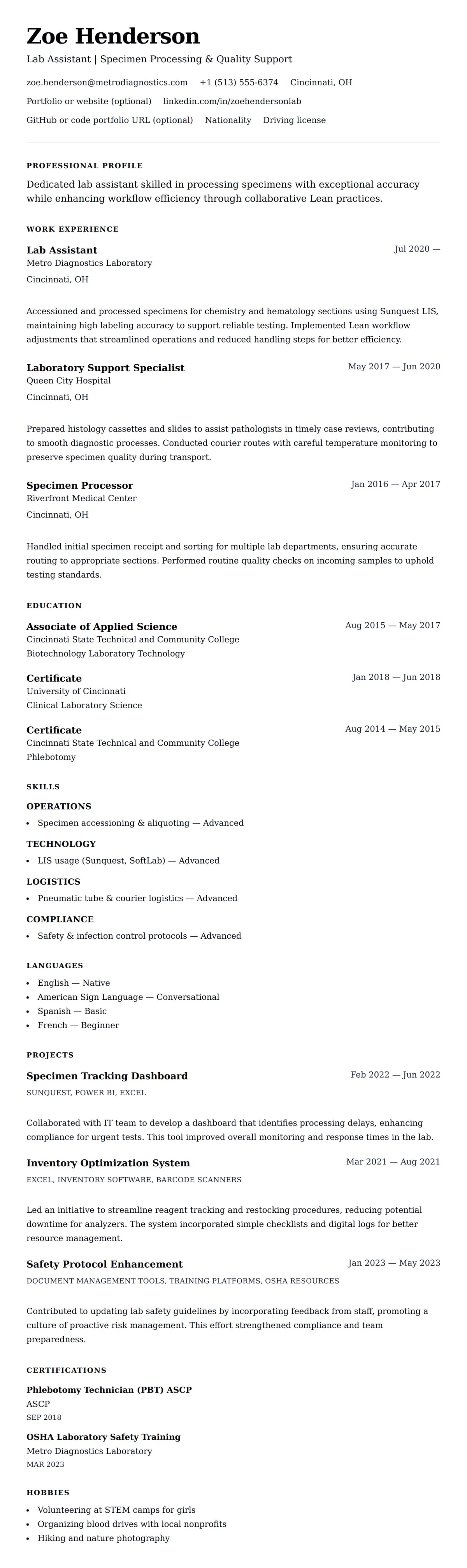 Lab Assistant Resume Example