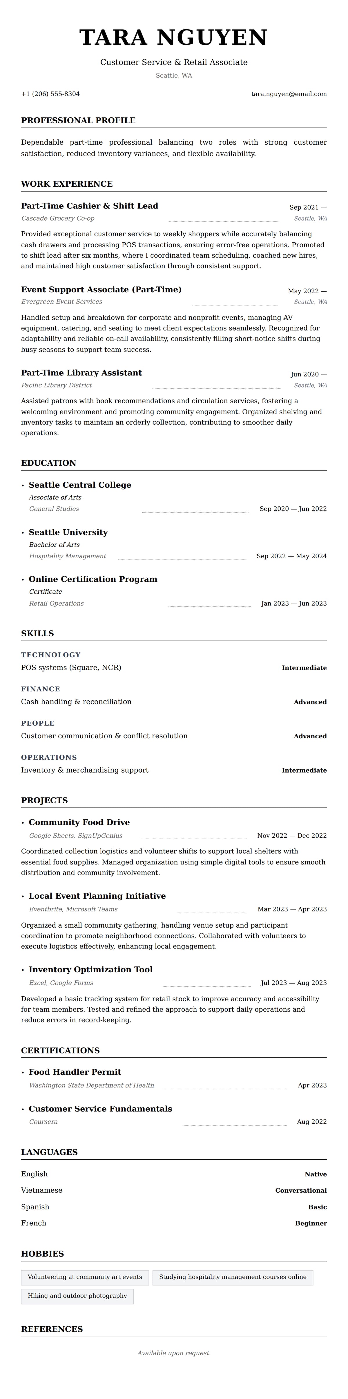 Part-Time Job Resume Example