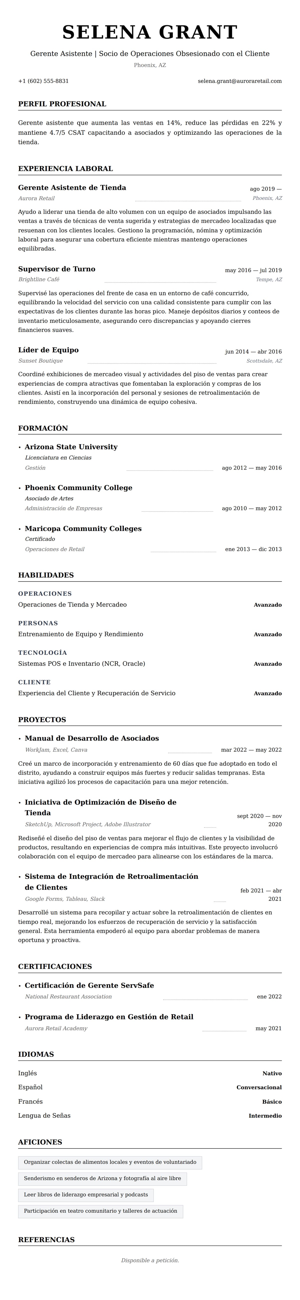 Vista previa del currículum Ejemplo de Currículum de Gerente Asistente