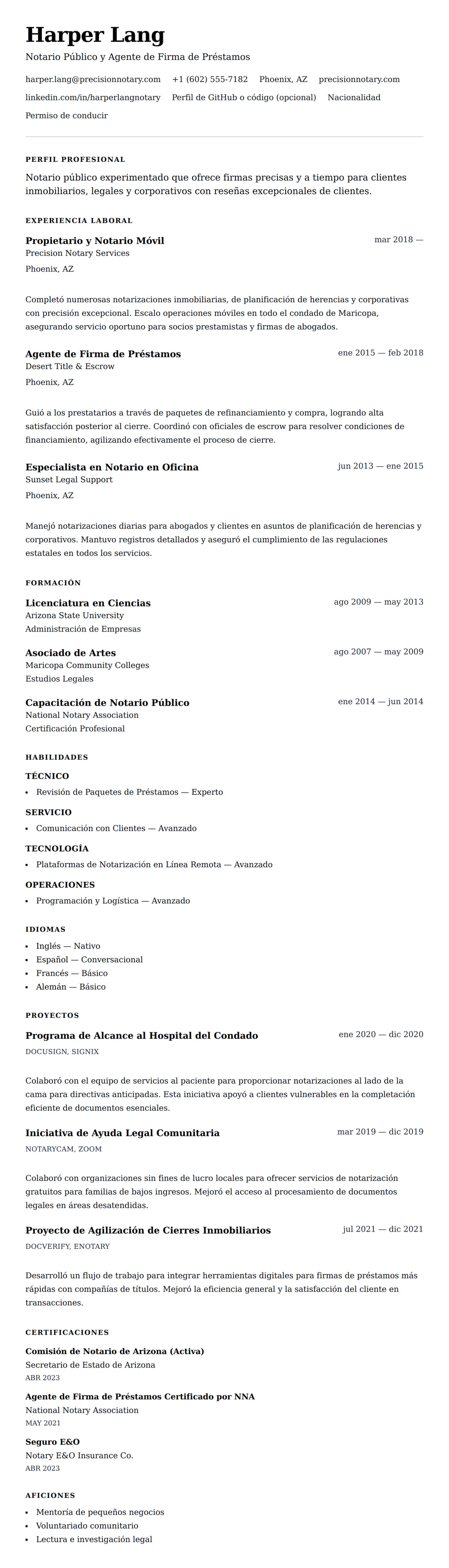 Vista previa del currículum Ejemplo de Currículum de Notario