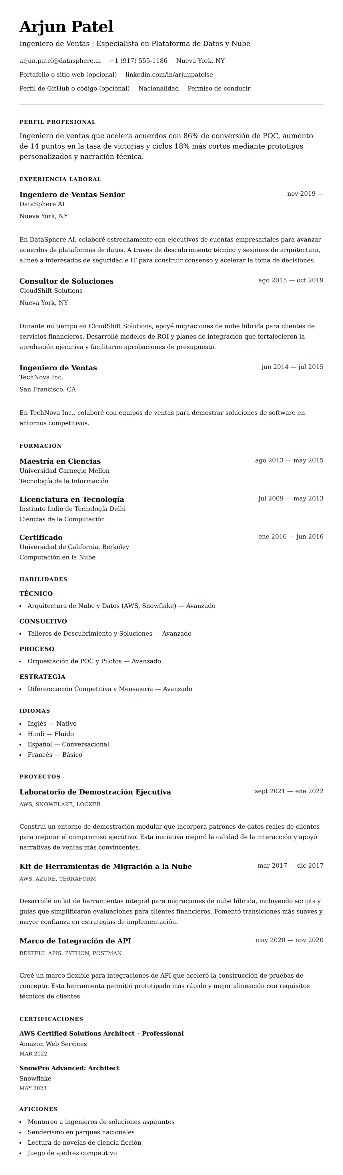 Vista previa del currículum Ejemplo de Currículum de Ingeniero de Ventas