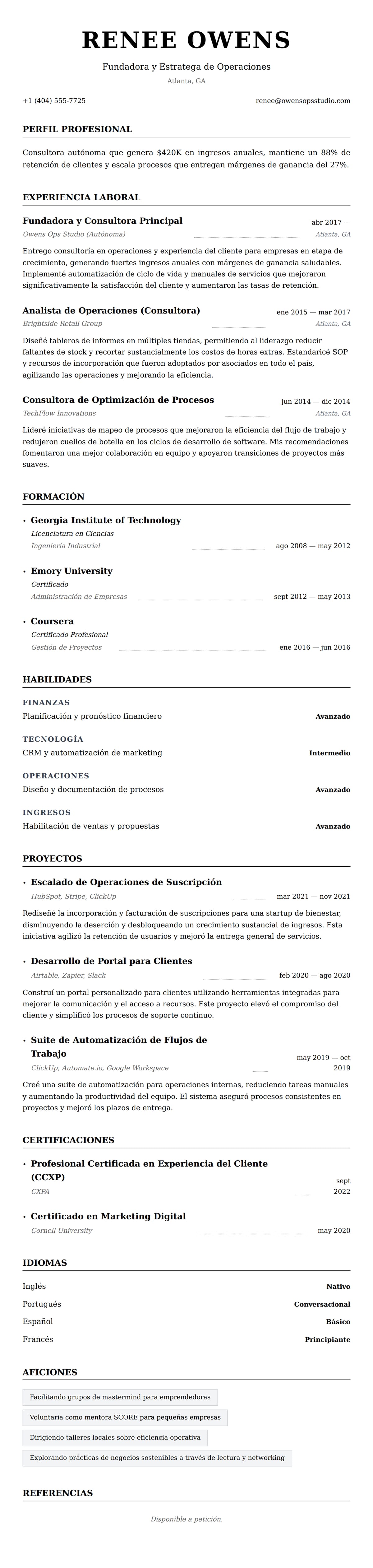 Vista previa del currículum Ejemplo de Currículum para Profesional Autonomo