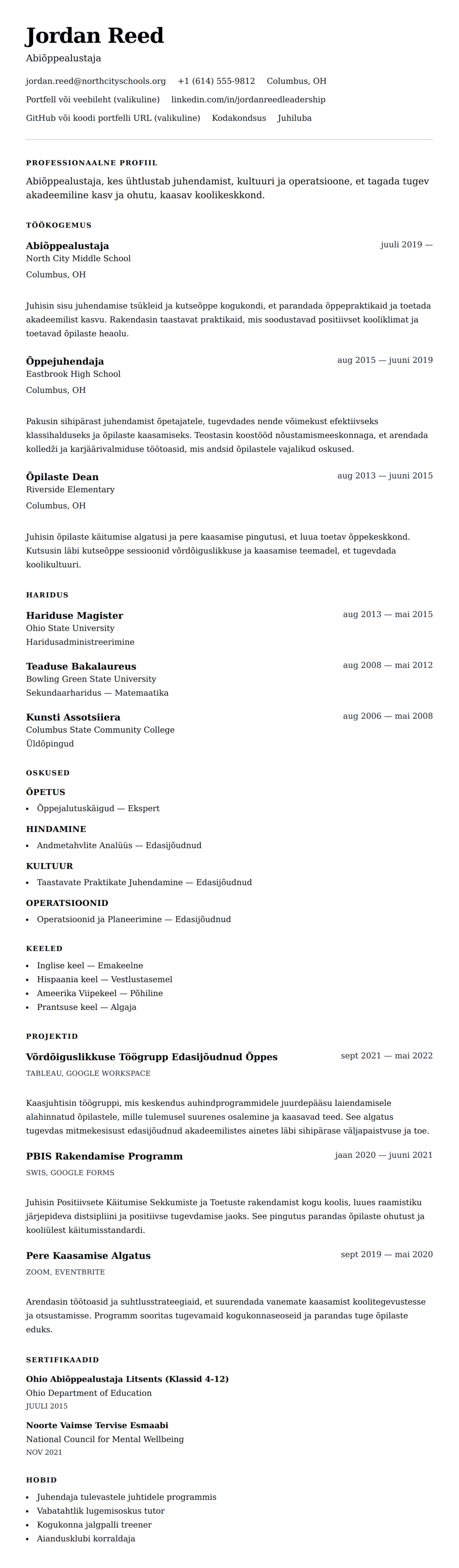 CV eelvaade Abiõppealustaja CV Näide jaoks