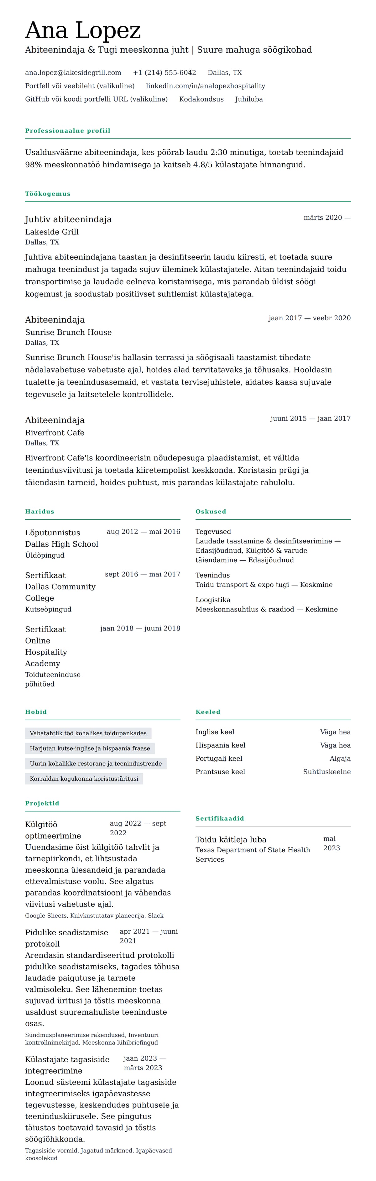 CV eelvaade Abiteenindaja CV näide jaoks
