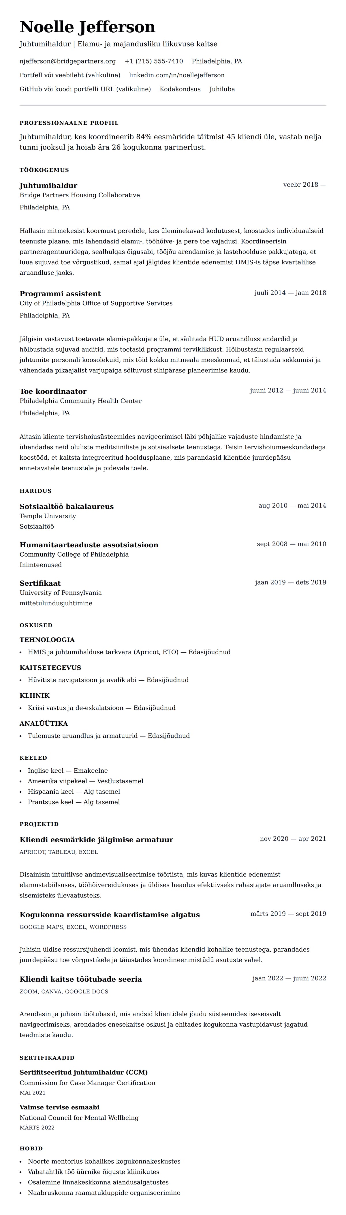 CV eelvaade Juhtumihalduri CV näide jaoks