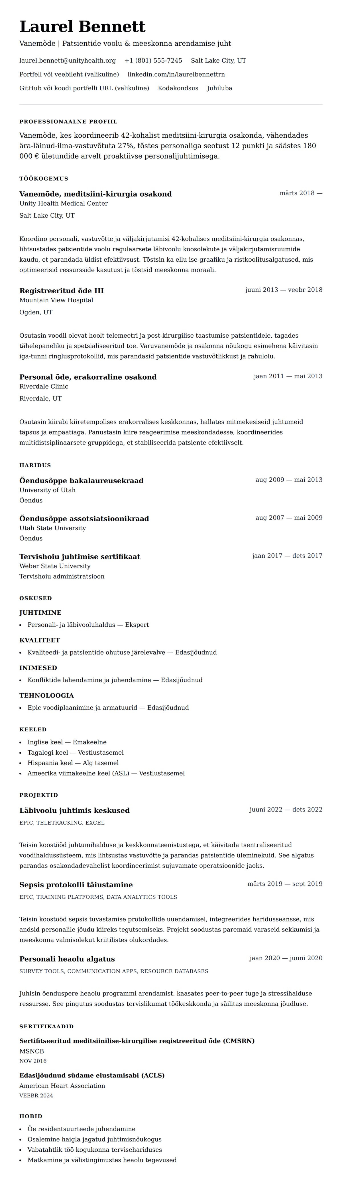 CV eelvaade Vanemõe CV näide jaoks