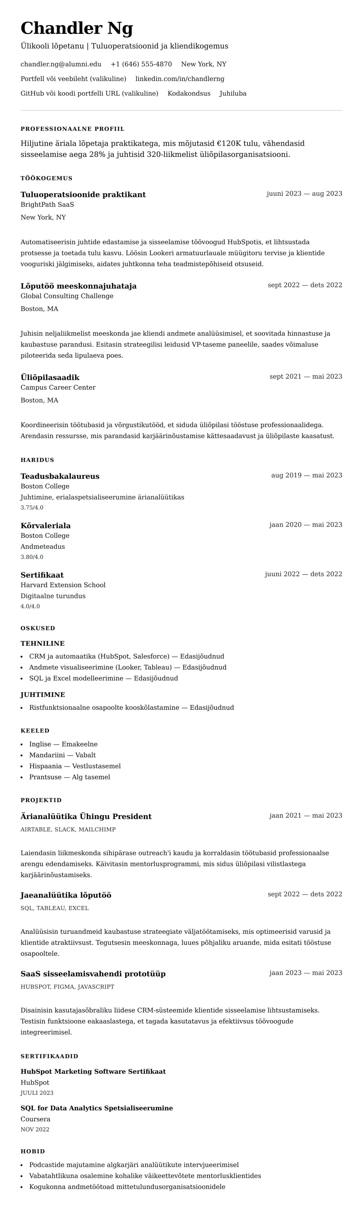 CV eelvaade Ülikooli lõpetanu CV näide jaoks