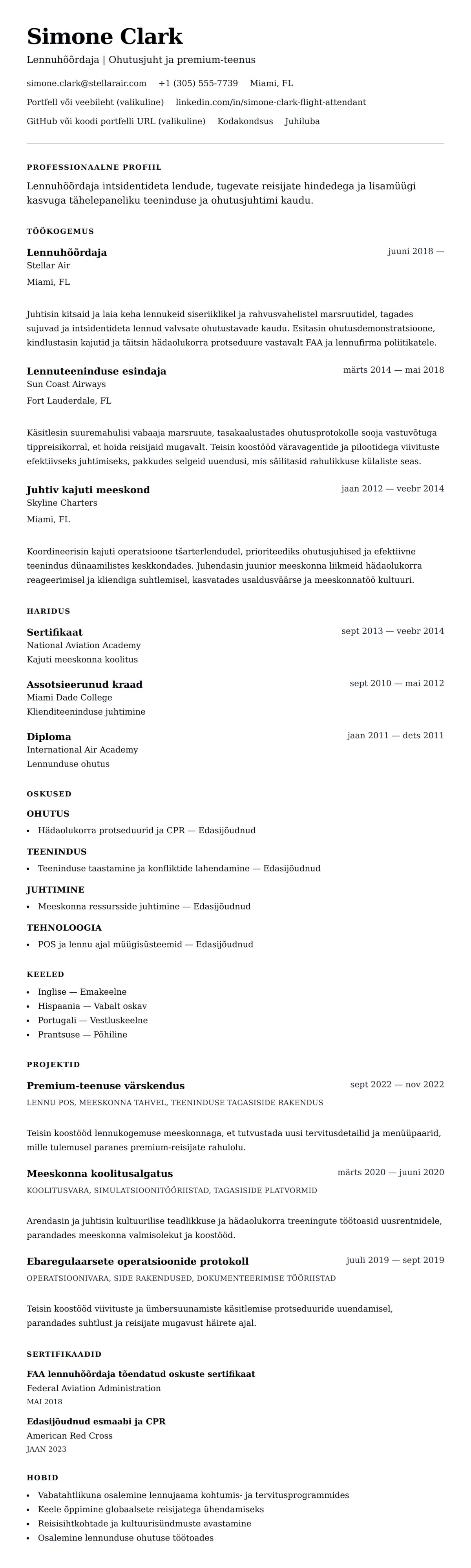 CV eelvaade Lennuhõõrdaja CV näide jaoks