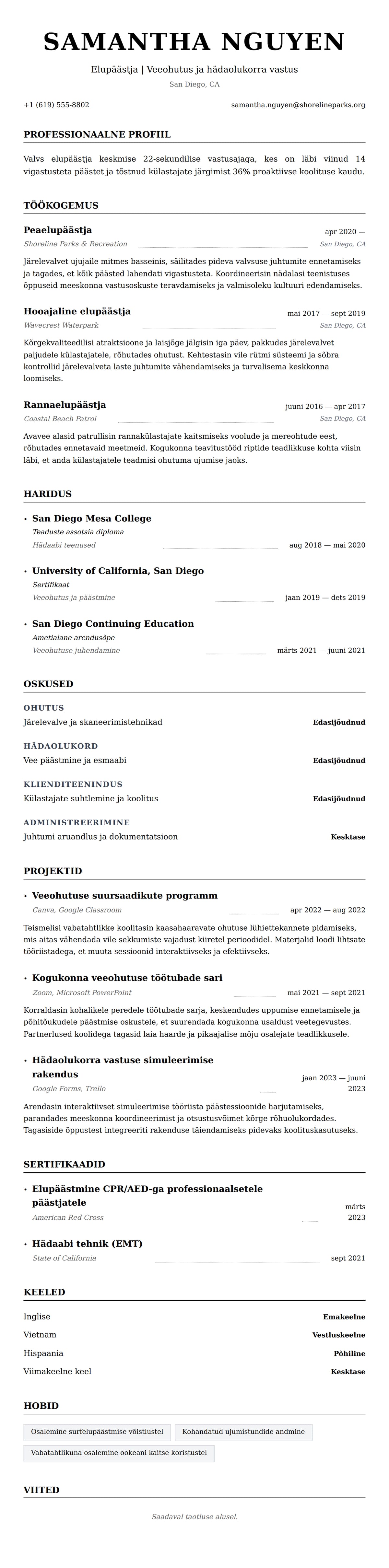 CV eelvaade Elupäästja CV näide jaoks