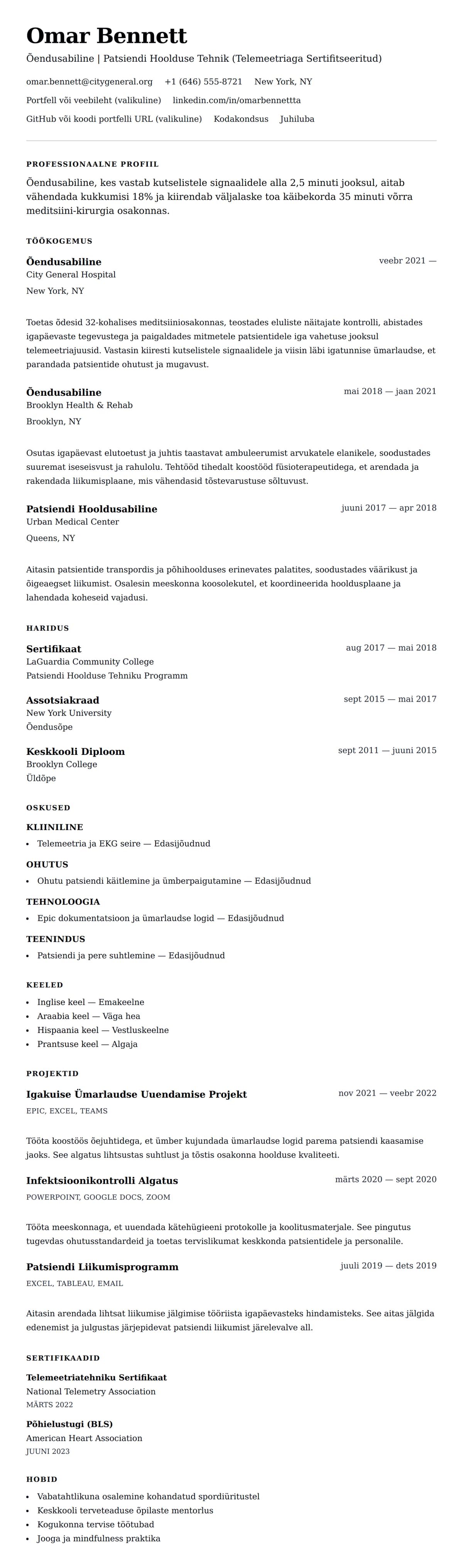 CV eelvaade Õendusabilise CV Näidis jaoks