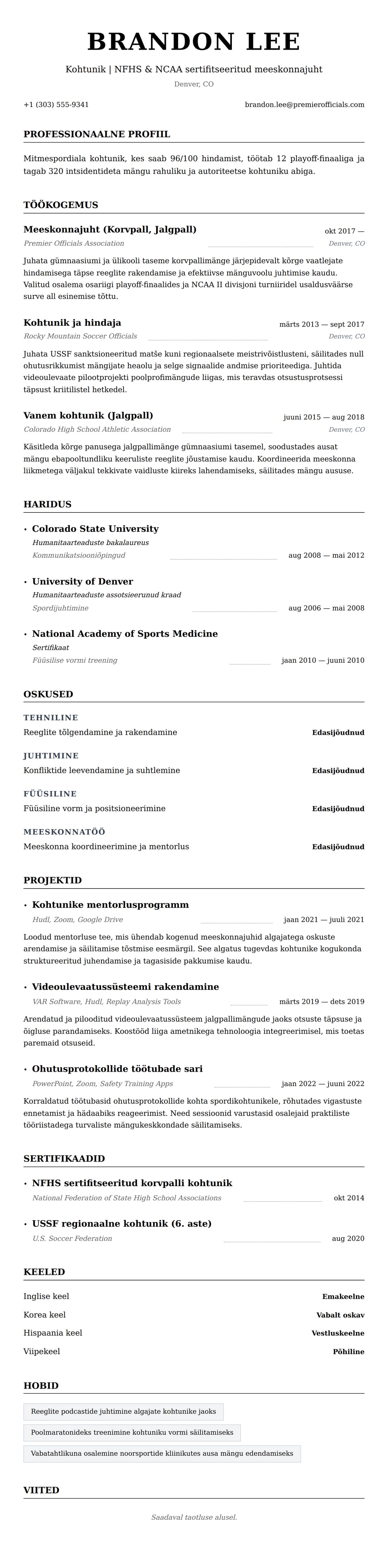 CV eelvaade Kohtuniku CV näide jaoks