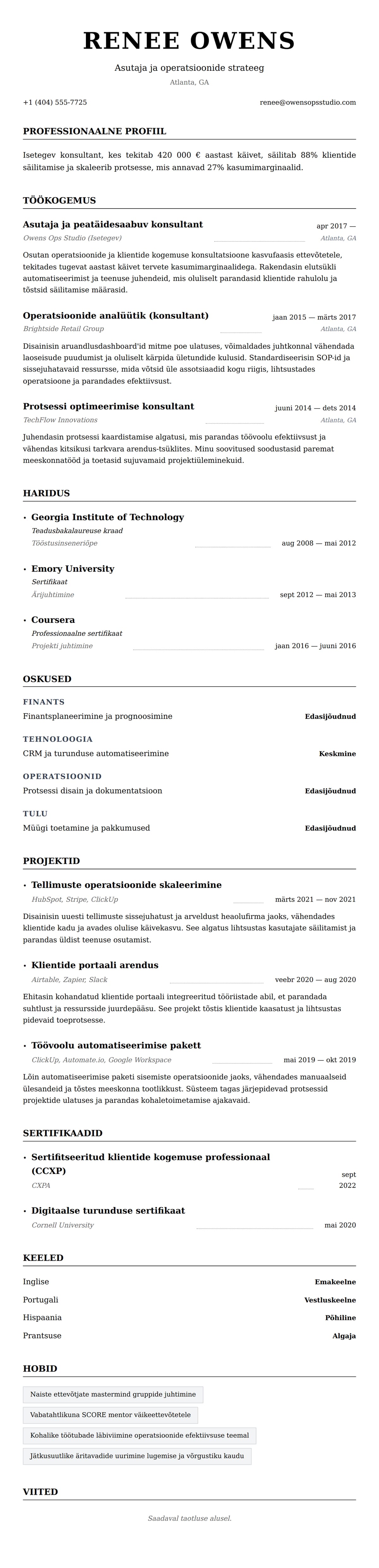 CV eelvaade Isetegev spetsialisti CV näide jaoks
