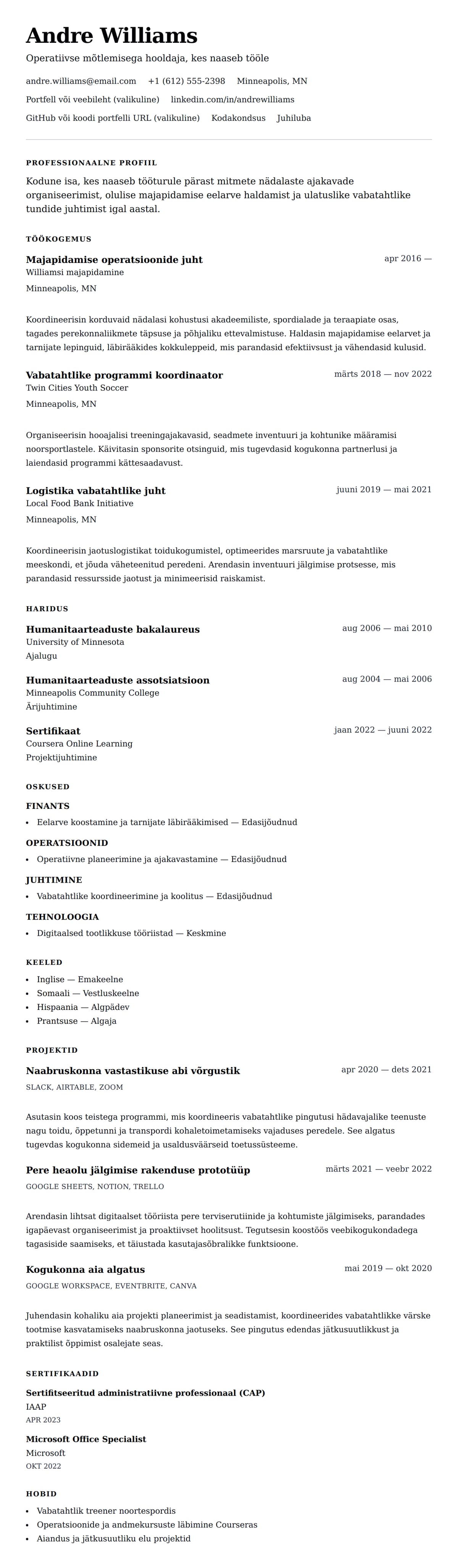 CV eelvaade Koduse isa CV näide jaoks