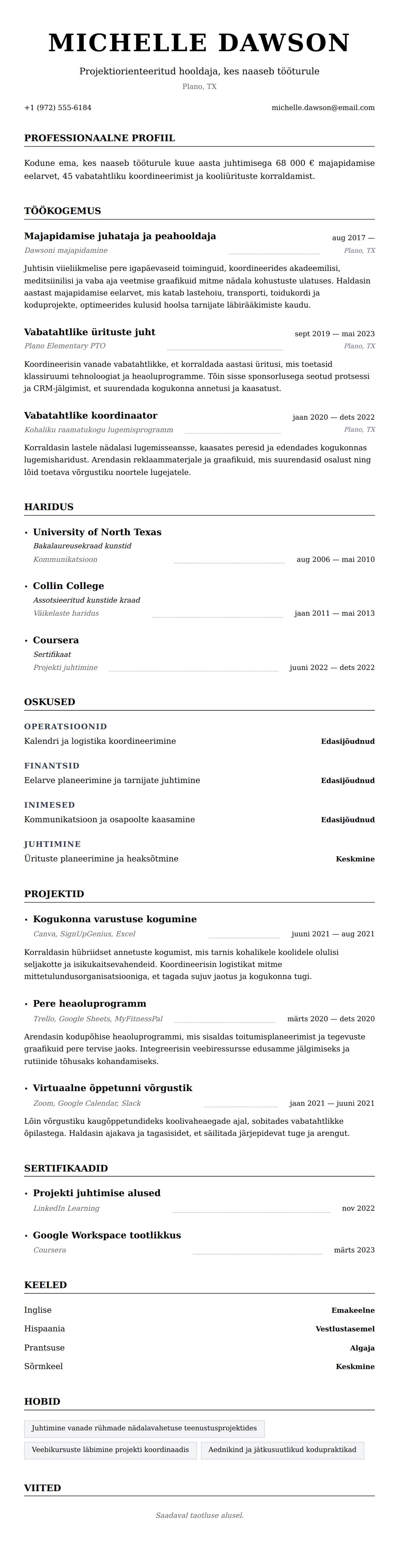 CV eelvaade Koduse ema CV näide jaoks