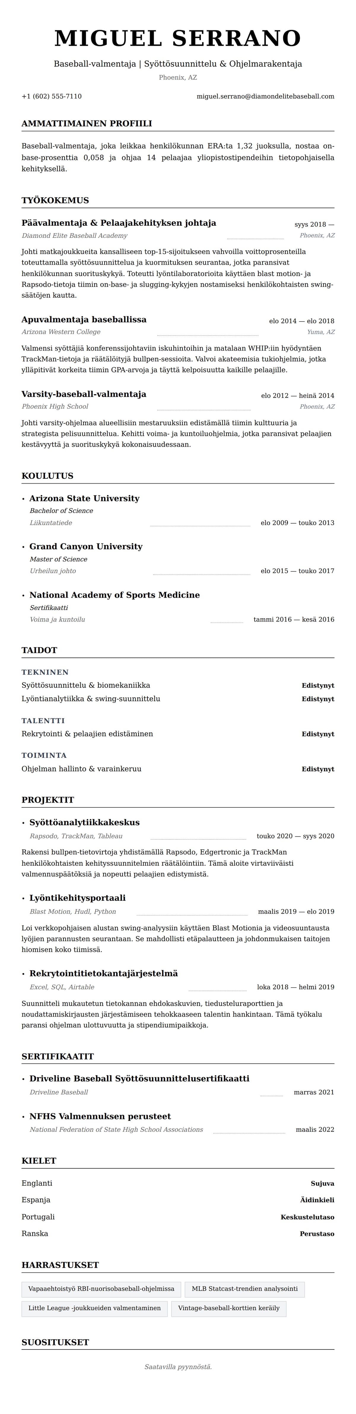Ansioluetteloesikatselu kohteelle Baseball-valmentajan ansioluettelo-esimerkki