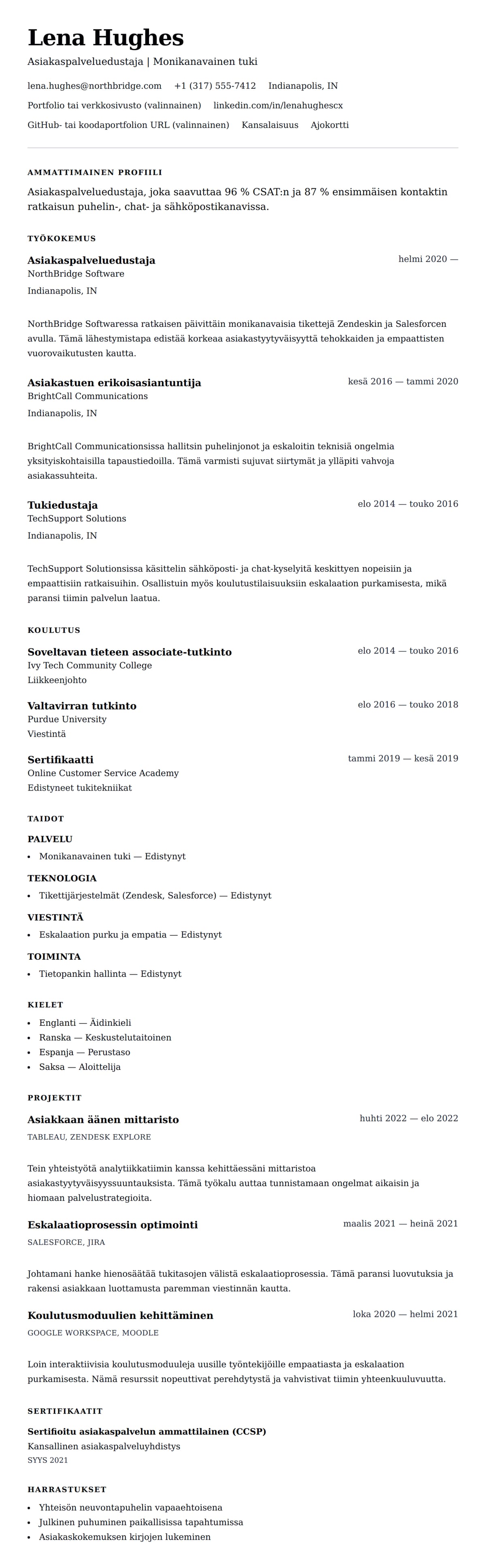 Ansioluetteloesikatselu kohteelle Asiakaspalveluedustajan ansioluetteloesimerkki