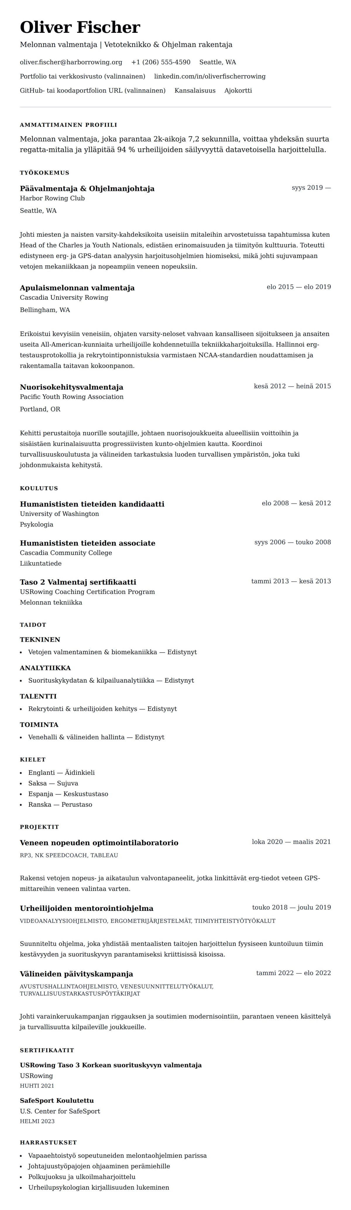 Ansioluetteloesikatselu kohteelle Melonnan valmentajan ansioluetteloesimerkki