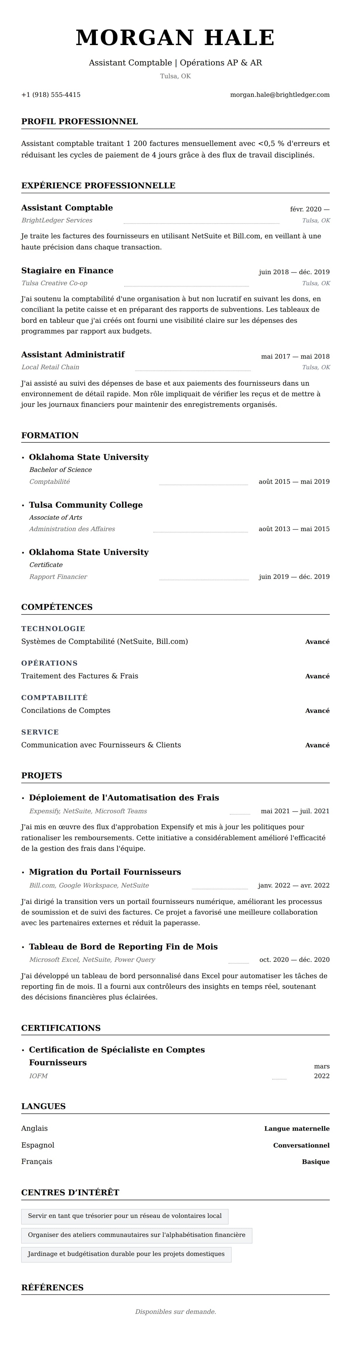 Aperçu du CV Exemple de CV d'Assistant Comptable