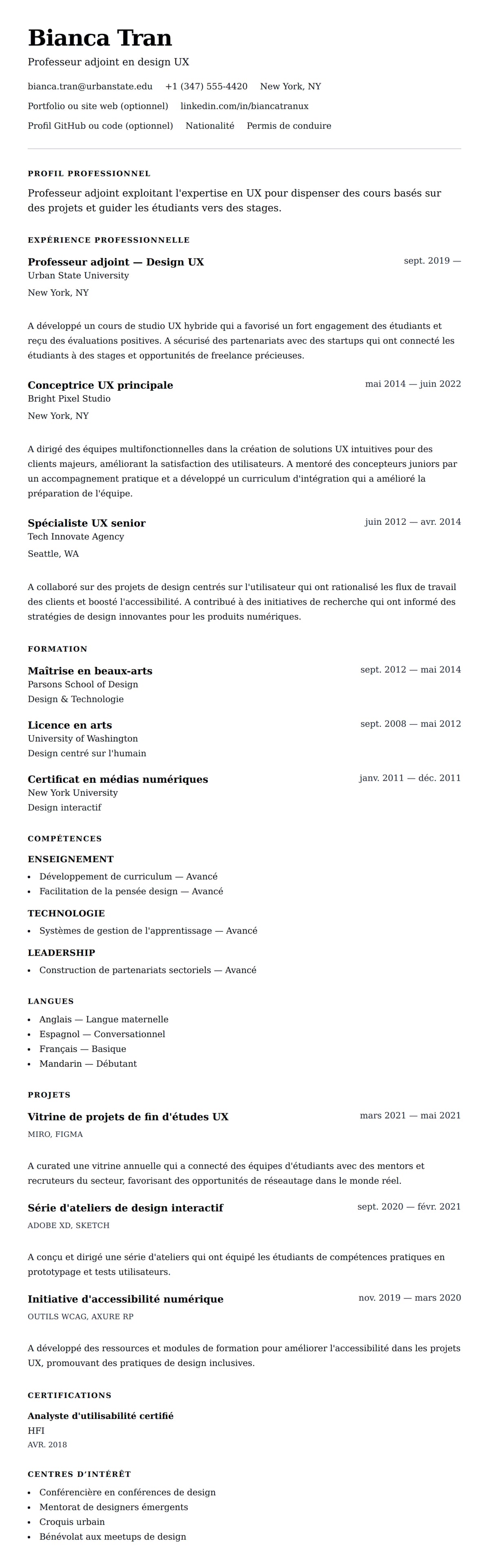 Aperçu du CV Exemple de CV de Professeur adjoint