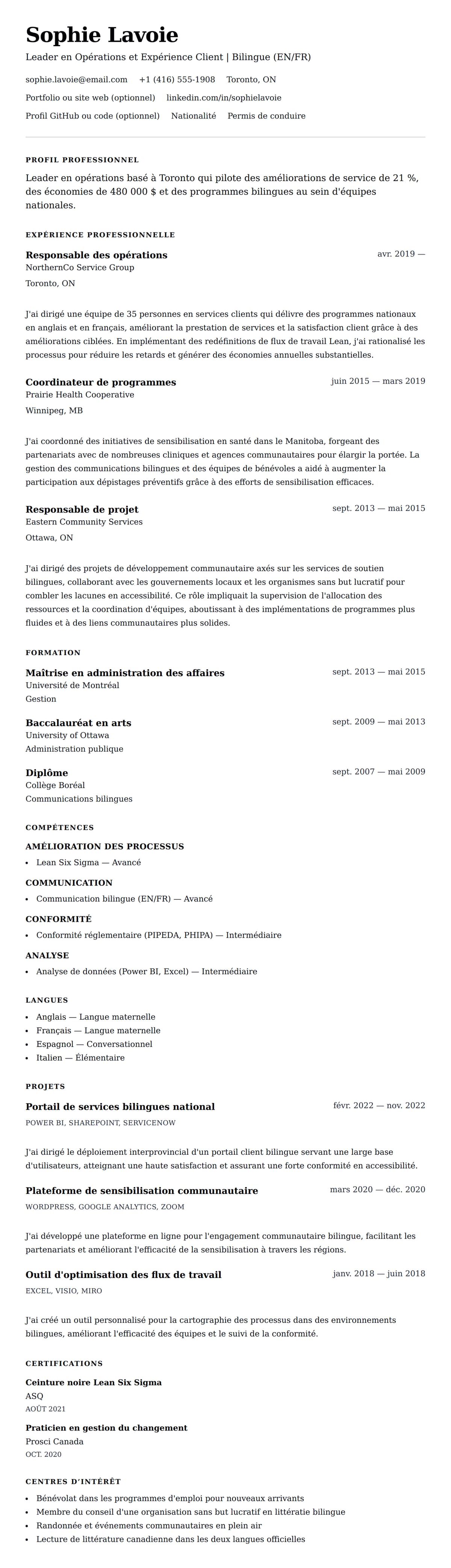 Aperçu du CV Exemple de CV au Format Canadien