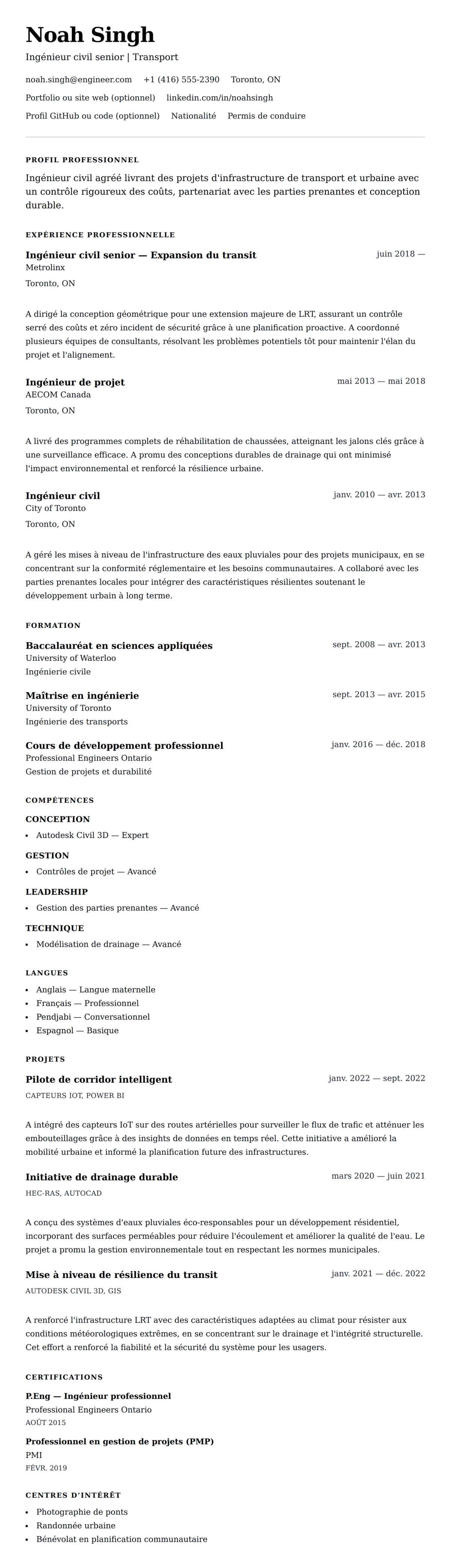 Aperçu du CV Exemple de CV d'ingénieur civil