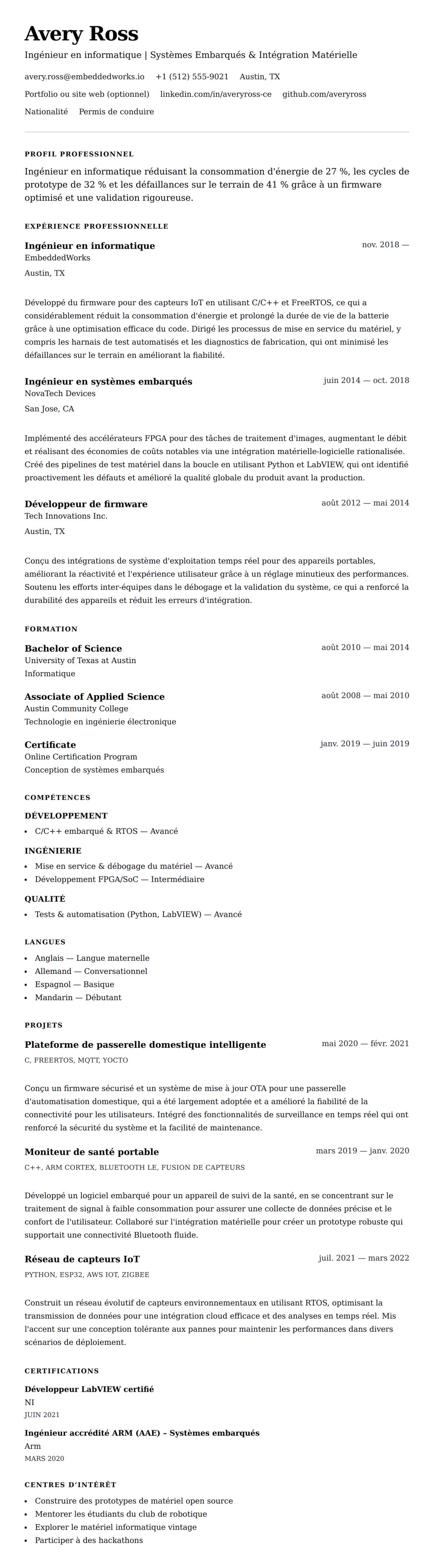 Aperçu du CV Exemple de CV d'Ingénieur en informatique