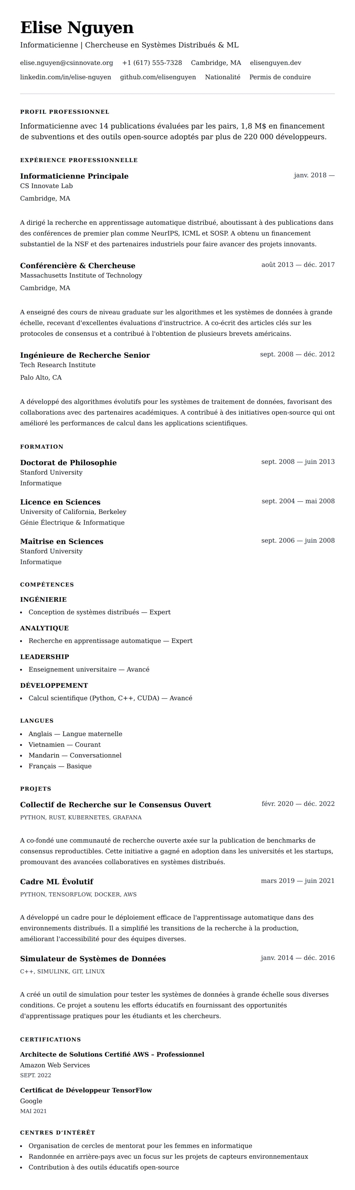 Aperçu du CV Exemple de CV de Professionnel en Informatique
