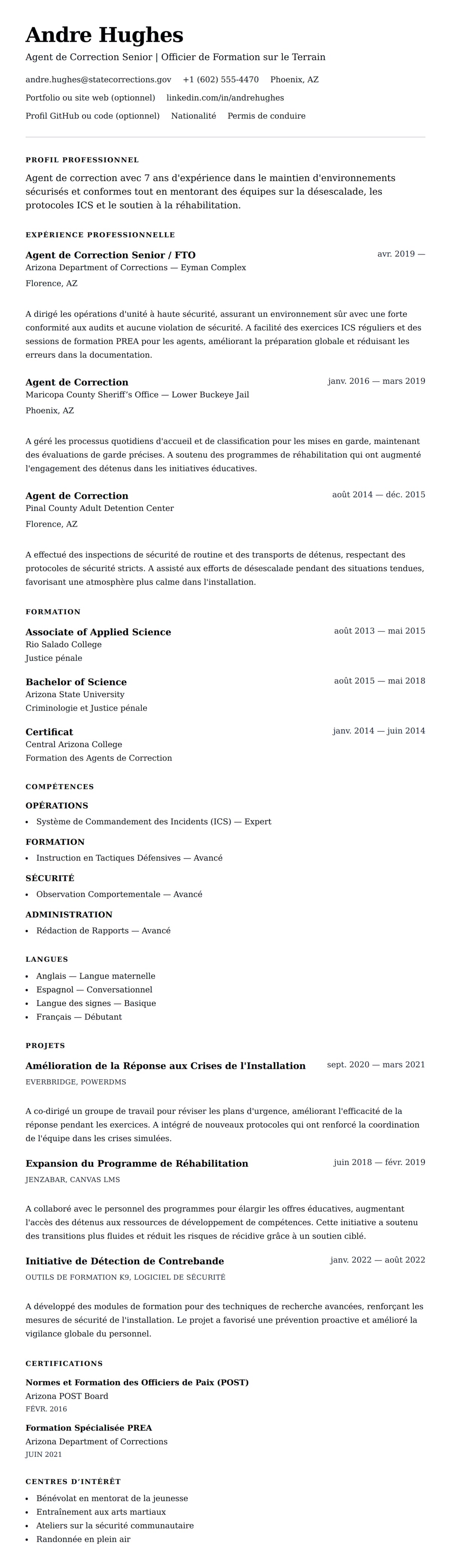 Aperçu du CV Exemple de CV d'Agent de Correction