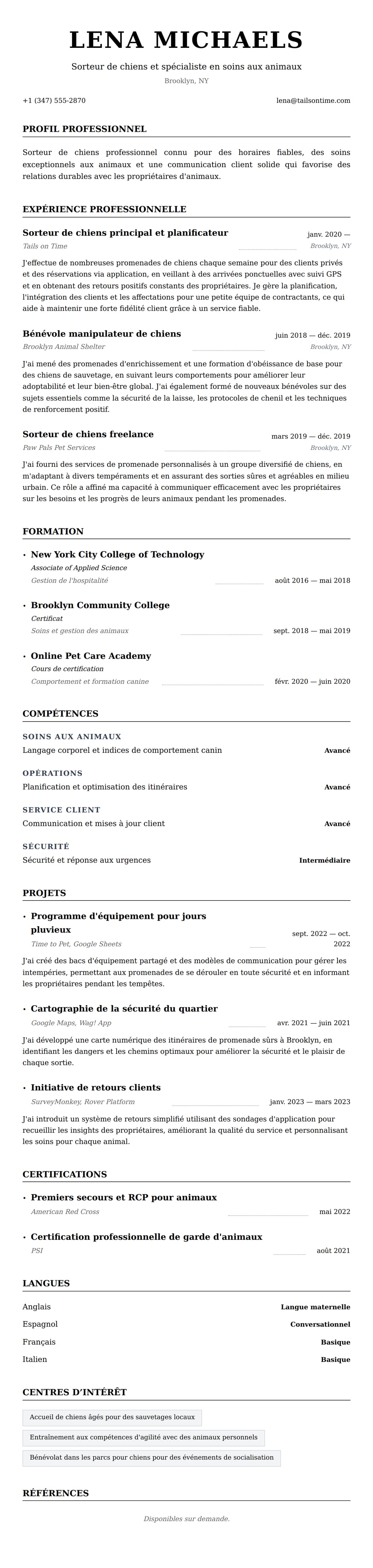 Aperçu du CV Exemple de CV pour sorteur de chiens