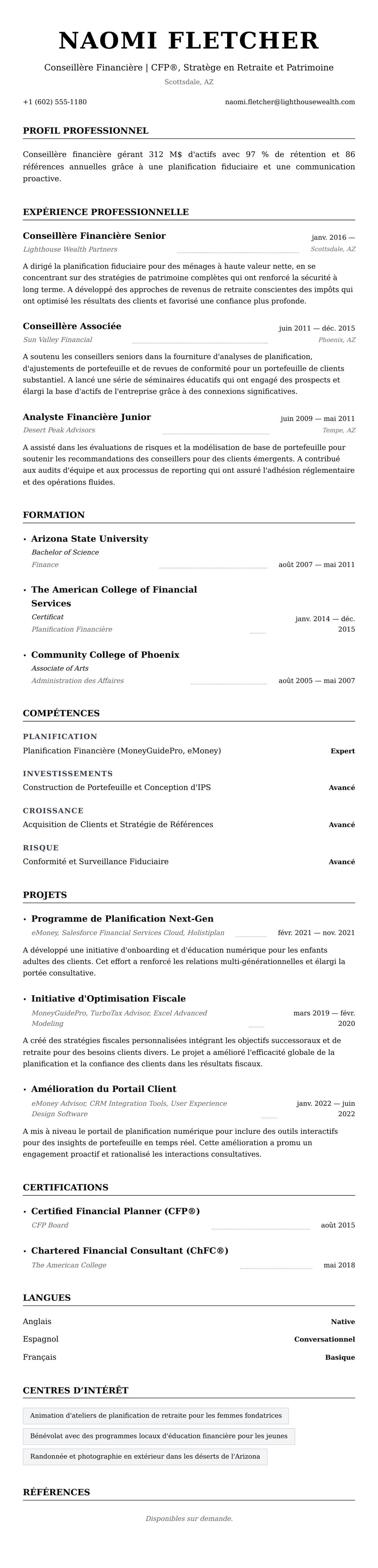 Aperçu du CV Exemple de CV de Conseiller Financier