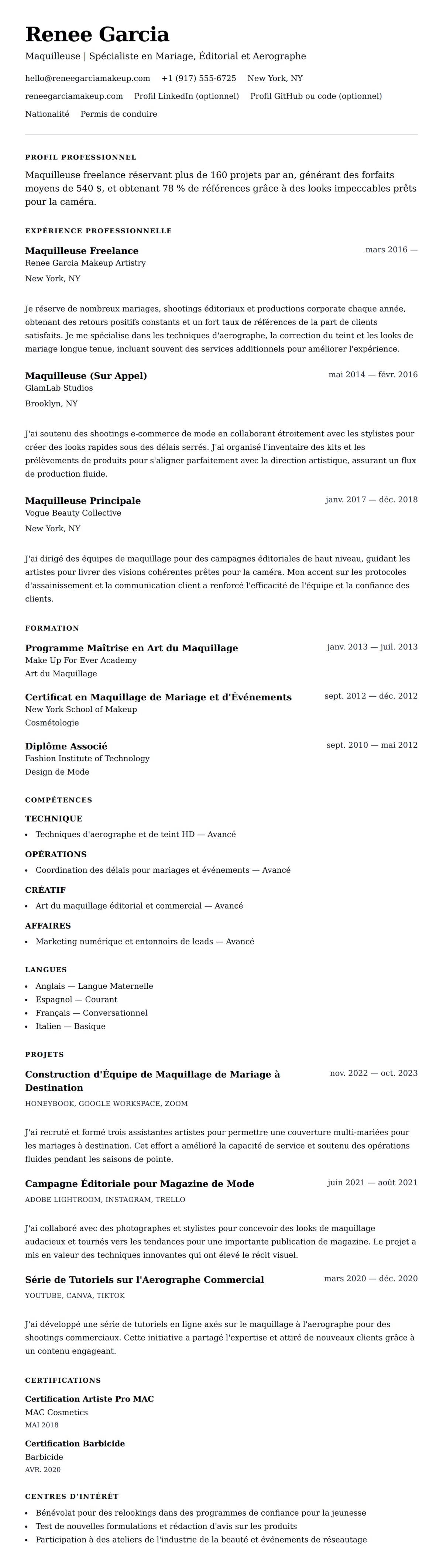 Exemple de CV de Maquilleuse