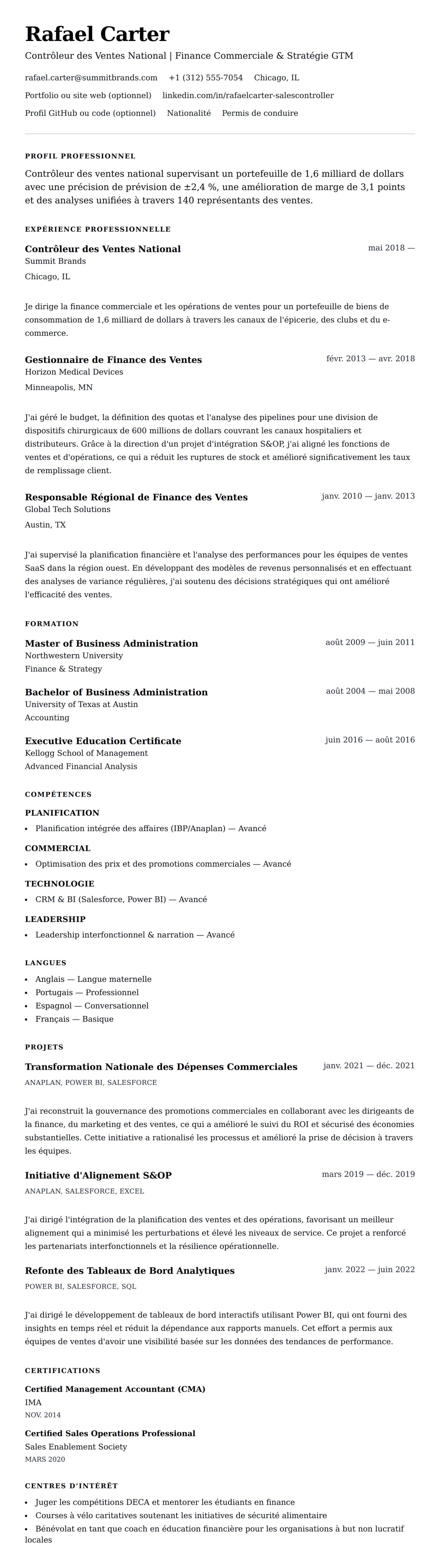 Aperçu du CV Exemple de CV de Contrôleur des Ventes National