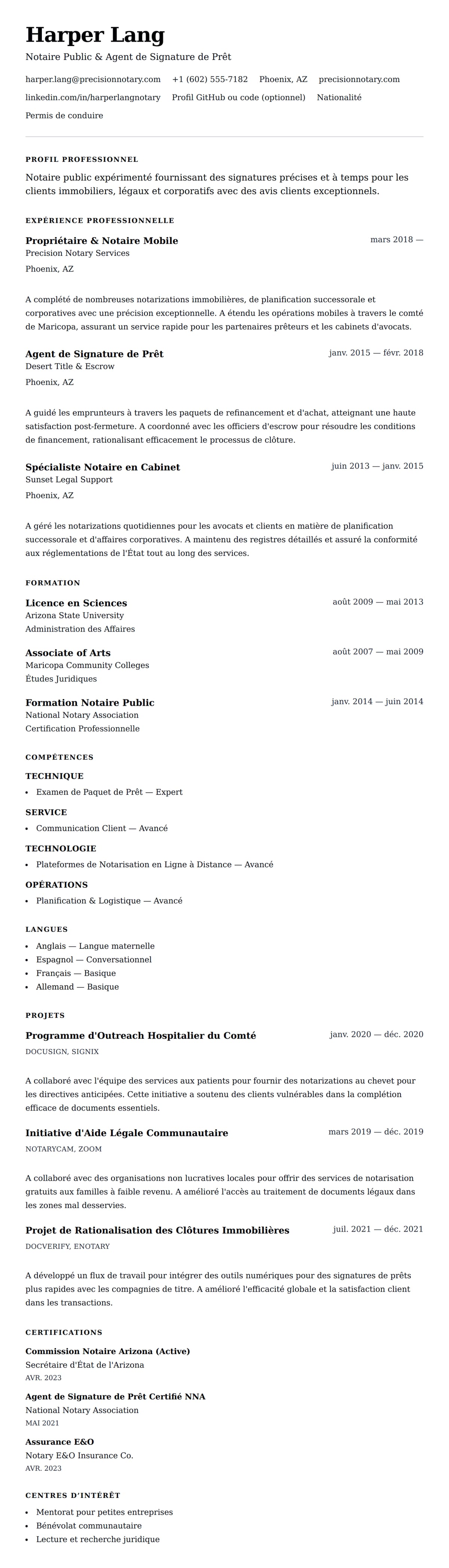 Aperçu du CV Exemple de CV de Notaire