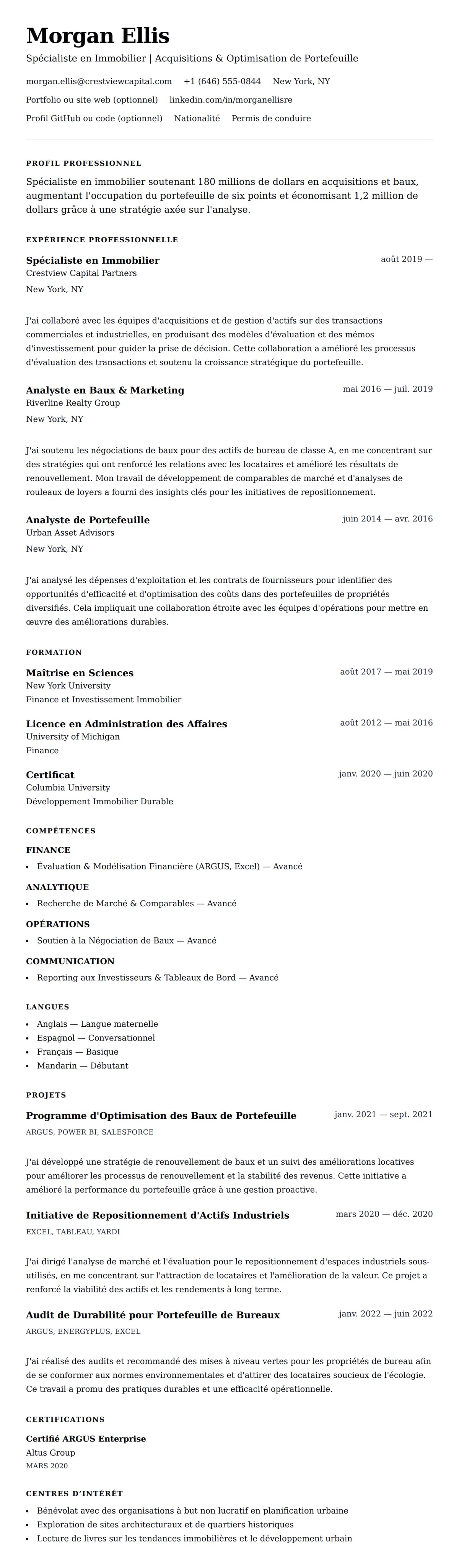 Aperçu du CV Exemple de CV de Spécialiste en Immobilier