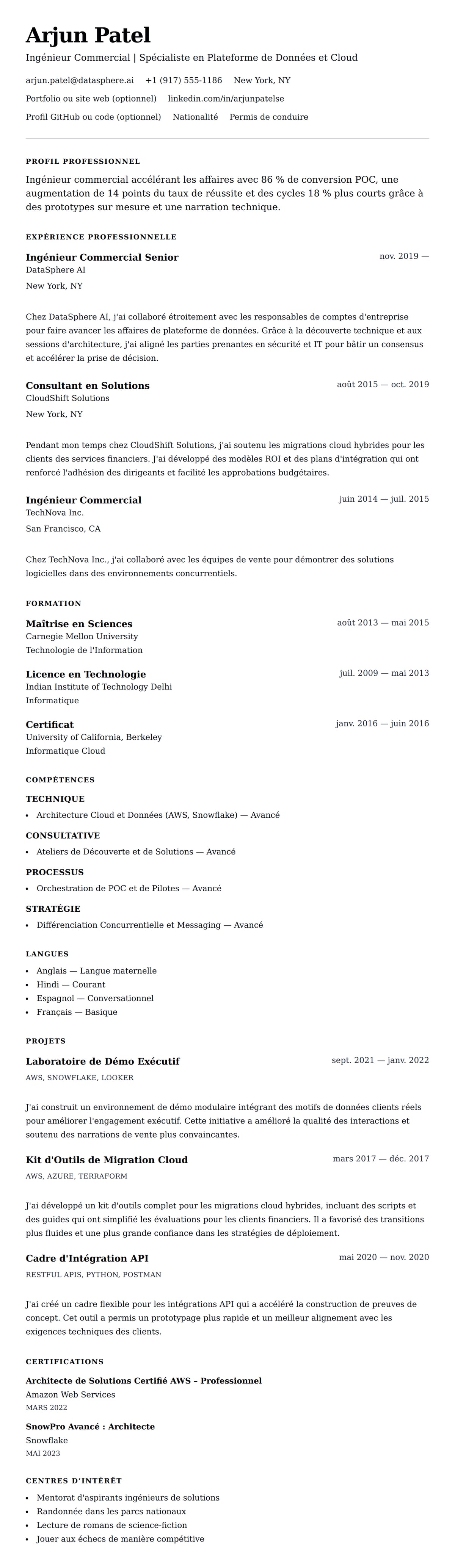 Aperçu du CV Exemple de CV d'Ingénieur Commercial