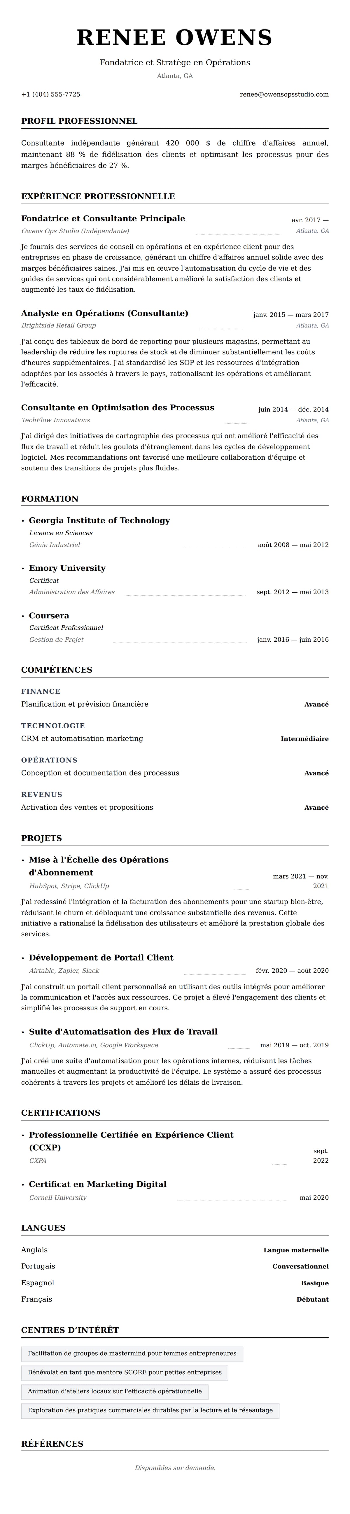 Aperçu du CV Exemple de CV pour Professionnel Indépendant
